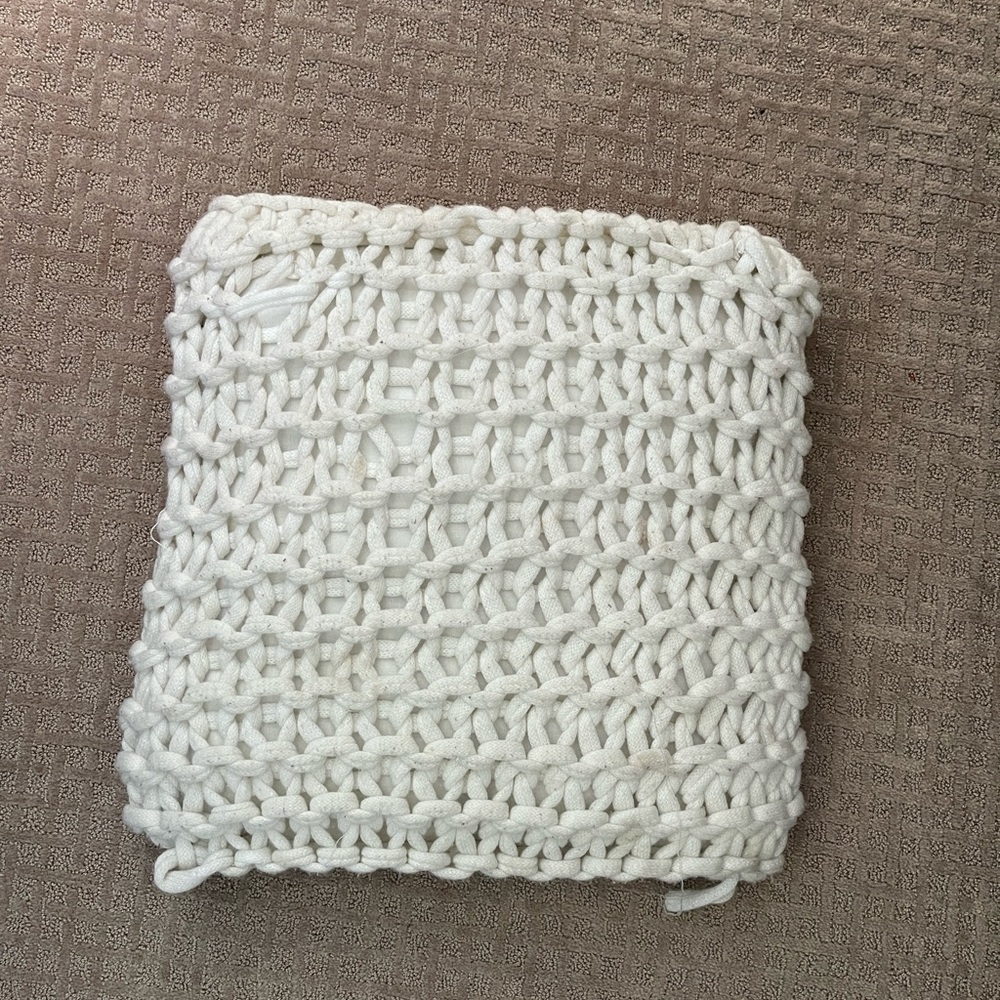 Anthropologie Woven White Knit Throw Pillow With Removable Cover 18x18”